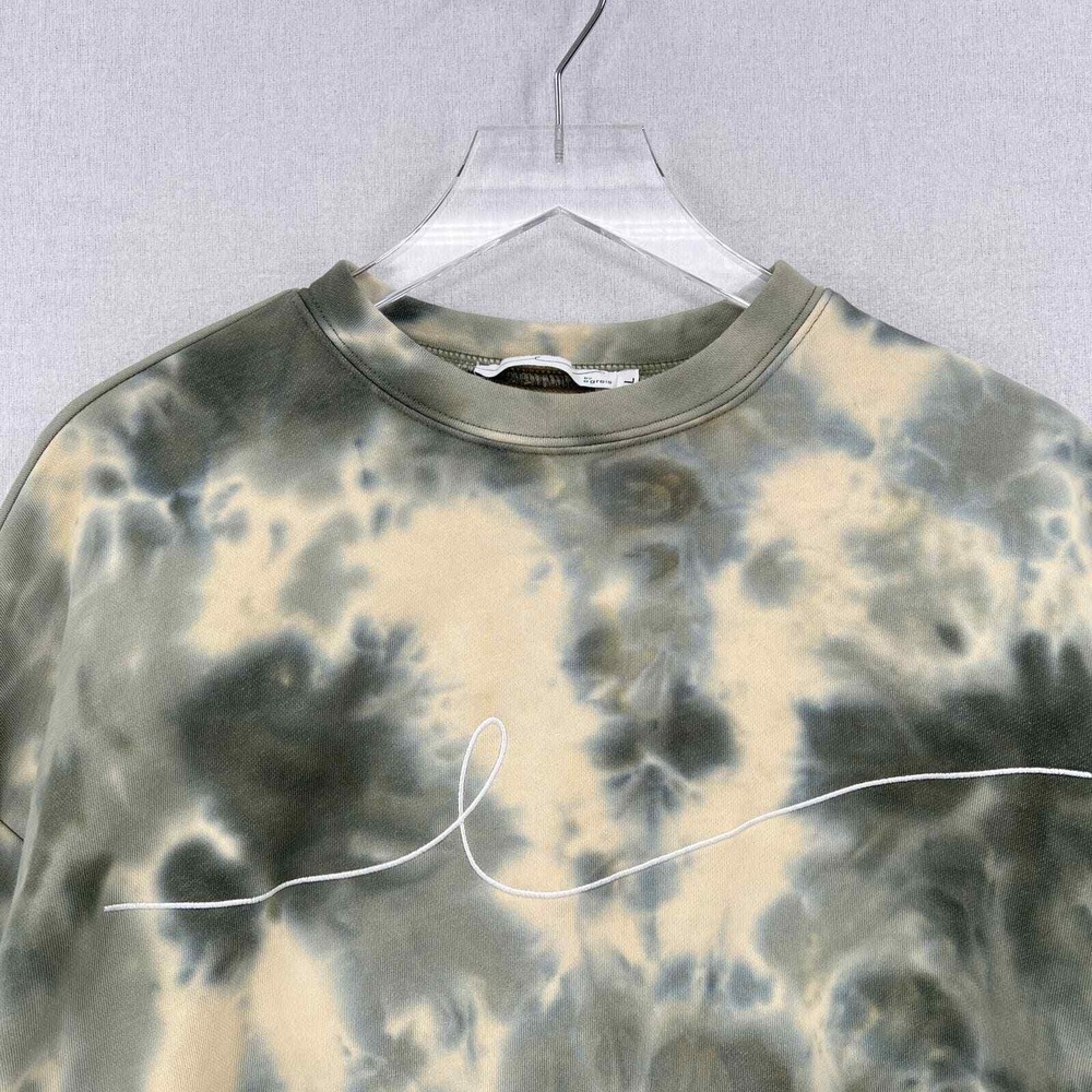BY EGREIS Sweatshirt Women Large Green Tie Dye Cropped Long Sleeve Pullover Crew - Picture 10 of 16